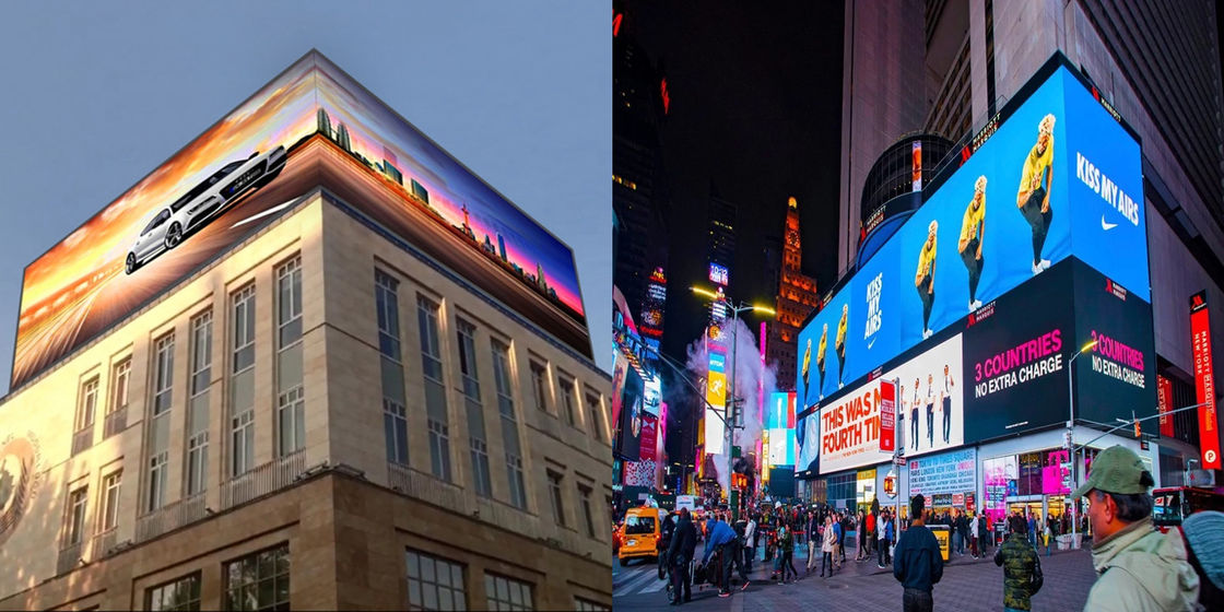 Gekrompen Buitenbouw 3D Billboard Groot scherm Video Led Image Display P3.9 Vaste Reclame Scherm Display Buiten